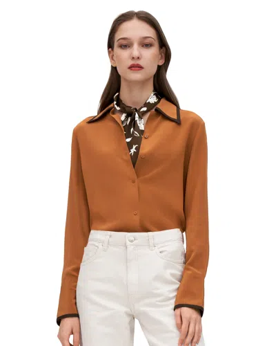 Lilysilk Contrast Piping Silk Willow Shirt For Women In Brown