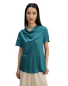 Lilysilk Cowl Neck Short Sleeves Silk T-shirt For Women In Adriatic Blue