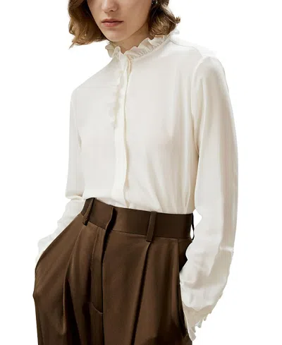 Lilysilk Crepe De Chine Blouse With Ruffle Edge In White