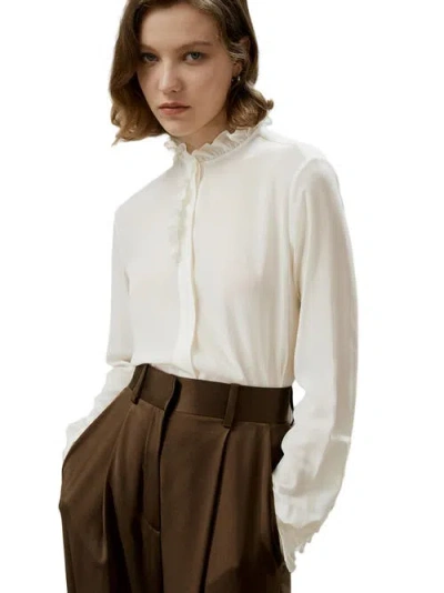Lilysilk Crêpe De Chine Silk Blouse With Ruffle Edge In Natural White