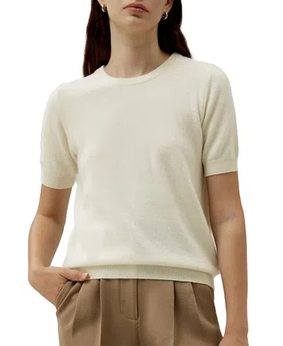 Lilysilk Baby Cashmere Crew Neck Knit Top In White