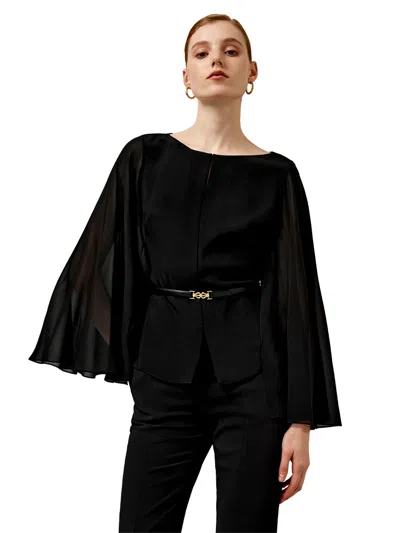 Lilysilk Crewneck Cape-style Silk Blouse For Women In Black