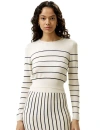 Lilysilk Cropped Silk-knitted Long Sleeve Tee For In White With Stripes
