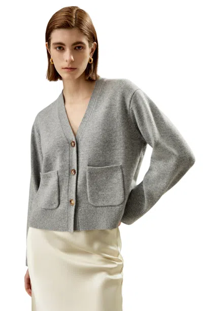 Lilysilk Cropped Wool-cashmere Blend Cardigan Sweater For Women In Mixed Gray