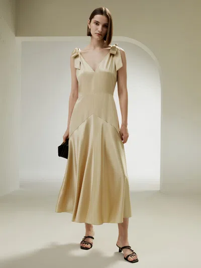 Lilysilk Cut-out Ultra-shiny Maxi Silk Dress In Brown
