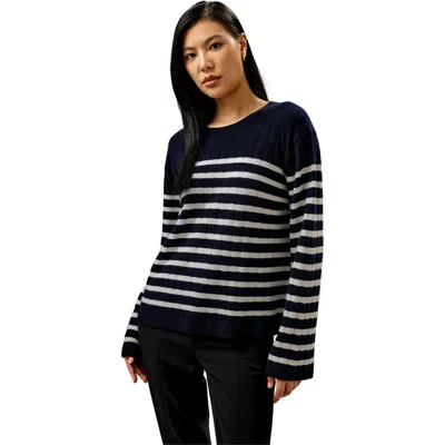 Lilysilk Drop-shoulder Striped Cashmere Jumper In Blue And White Stripes