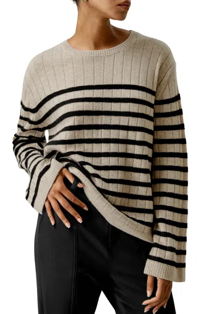 LILYSILK DROP-SHOULDER STRIPED CASHMERE SWEATER FOR WOMEN