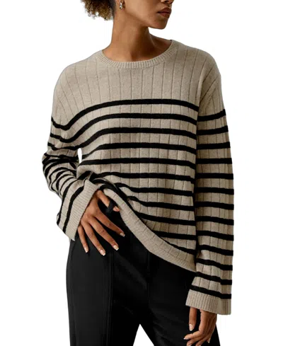 Lilysilk Drop-shoulder Striped Cashmere Sweater For Women In Multi