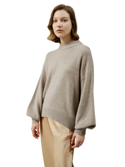 Lilysilk Drop Shoulder Wool Sweater In Beige/khaki