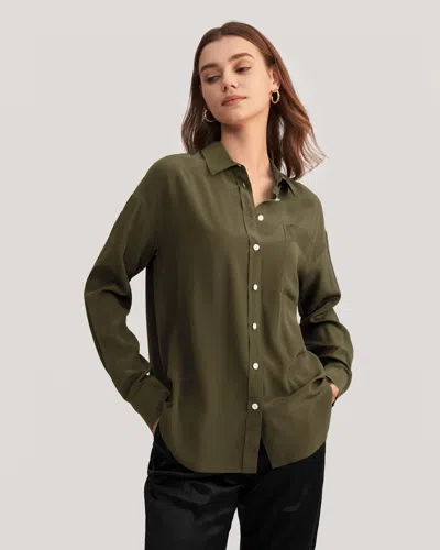 Lilysilk Drop Shoulders Oversize Silk Shirt In Green