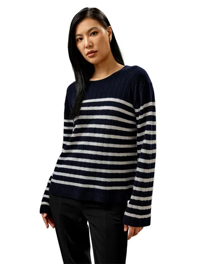Lilysilk Drop-shoulder Striped Cashmere Sweater For Women In Blue