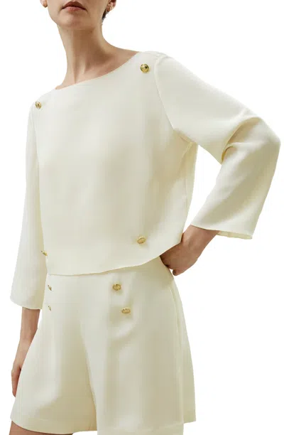 Lilysilk Dubrovnik 3/4 Sleeved Silk Top With Button Accents For Women In White