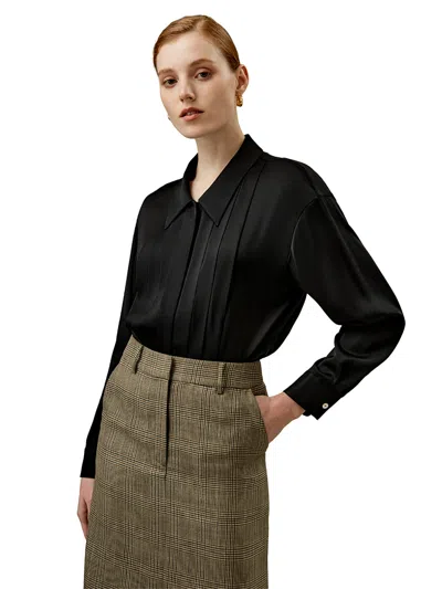 Lilysilk Elagent Pleated Silk Blouse For Women In Black
