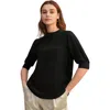 Lilysilk Elegant Casual Silk Tee With Rib Cuff In Black