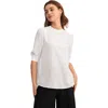 Lilysilk Elegant Casual Silk Tee With Rib Cuff For Women In Natural White