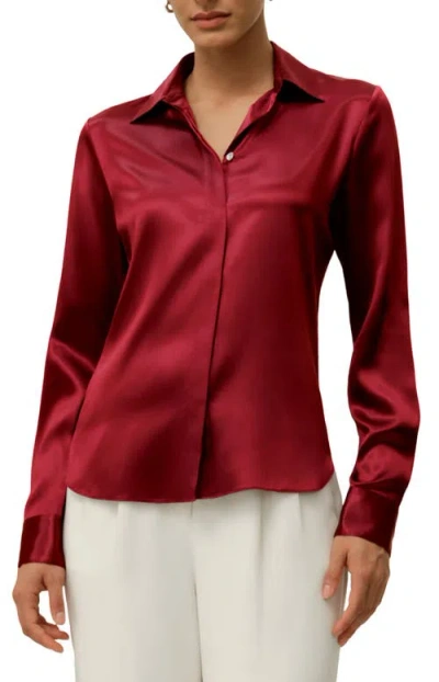 Lilysilk Long Sleeves Collared Silk Blouse In Burgundy