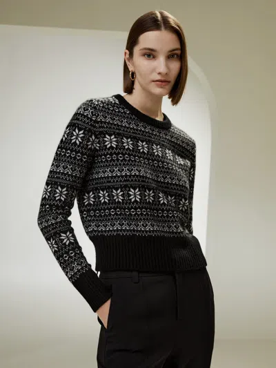 Lilysilk Fair Isle Cashmere Sweater In Black
