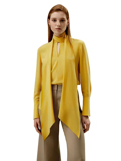 Lilysilk Flowing Draped Tie-neck Silk Blouse For Women In Yellow
