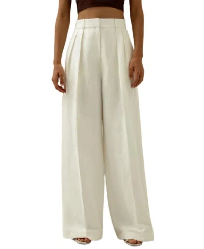 Lilysilk Front-pleated Silk-linen Blend Trousers In White