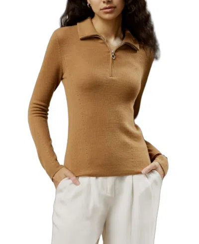 Lilysilk Gaia Ribbed Half Zip Ultra-fine Merino Wool Sweater In Multi