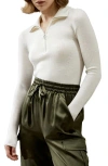 Lilysilk Gaia Ribbed Half Zip Ultra-fine Merino Wool Sweater In White