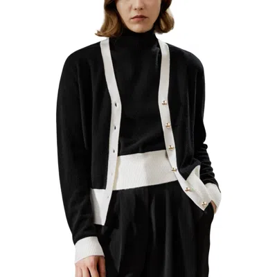 Lilysilk Gemini Cashmere Cardigan With Contrasting Hem In Black