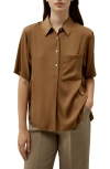 Lilysilk Half-placket Short Sleeve Button Up Shirt In Brown