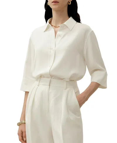 Lilysilk Heavy Silk Crepe Relaxed Half-sleeve Shirt In White