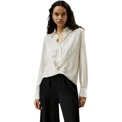 Lilysilk Hem Pleated Silk Blouse In White