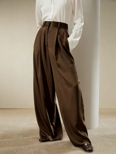 Lilysilk High-waisted Wide Leg Dense Silk Pants For Women In Brown