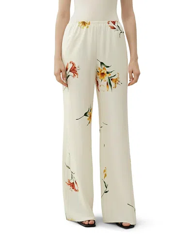 Lilysilk Lily Print Silk Pull-on Pant In White