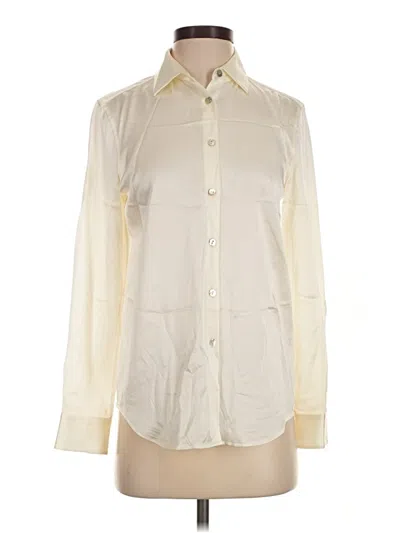 Pre-owned Lilysilk Long Sleeve Silk Top Ivory Color Block Pattern Mock Neckline Tops