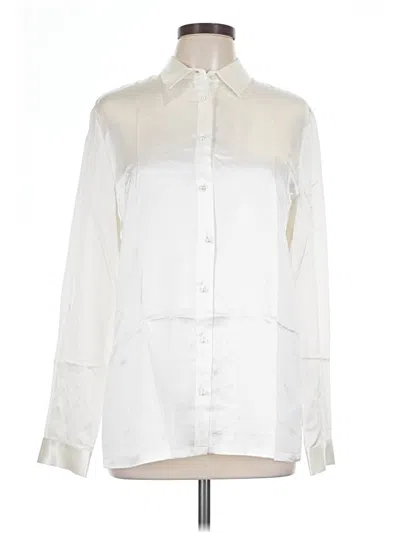 Pre-owned Lilysilk Long Sleeve Silk Top Ivory Metallic Pattern Mock Neckline Tops