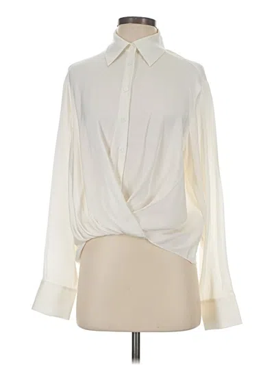 Pre-owned Lilysilk Long Sleeve Silk Top Ivory Tie Neck Tops In White