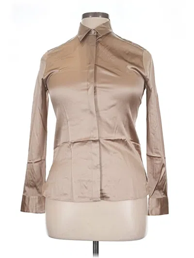 Lilysilk Long Sleeve Silk Top Tan Metallic Pattern High Neck Tops In Neutral