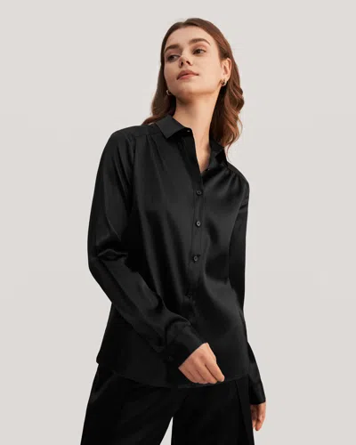 Lilysilk Long Sleeves Collared Silk Blouse In Black