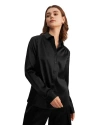 Lilysilk Long Sleeves Collared Silk Blouse In Black