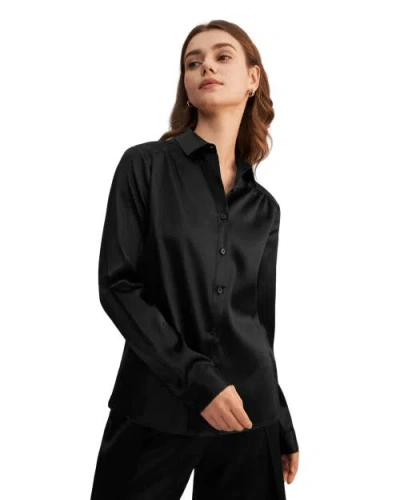 Lilysilk Long Sleeves Collared Silk Blouse In Black