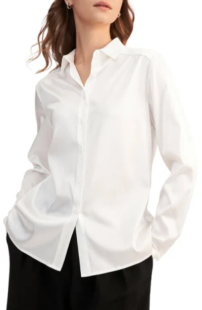 Lilysilk Long Sleeves Collared Silk Blouse In White