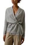 Lilysilk Lounge Wrap Wool Knit Cardigan For Women In Mixed Gray