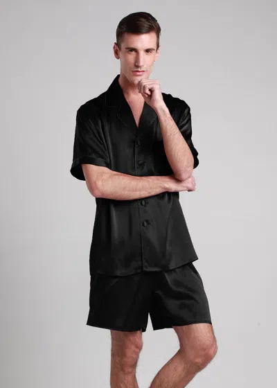 Lilysilk Men's 22 Momme Contrast Trim Short Silk Pajama Set In Black