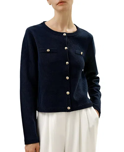 Lilysilk Merino Wool Golden Buttons Cardigan In Blue