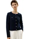 Lilysilk Wool Button-front Sweater Lady Jacket In Navy Blue