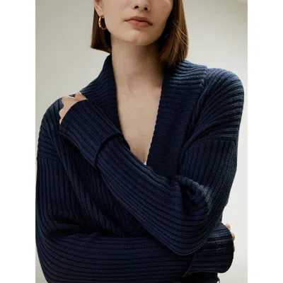 Lilysilk Merino Wool Shawl Collar Cardigan In Navy