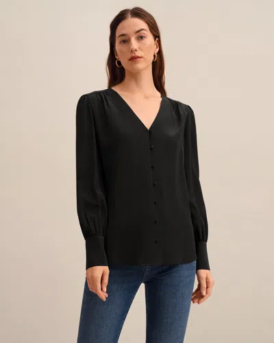 Lilysilk Mim Covered Button Silk Blouse For Women In Black