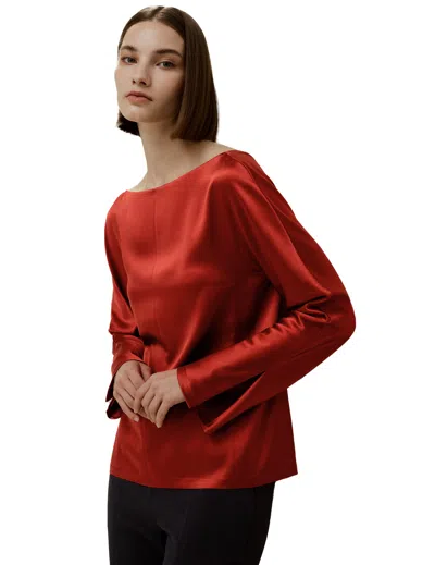 Lilysilk Minimalist Shiny Silk Top For Women In Red