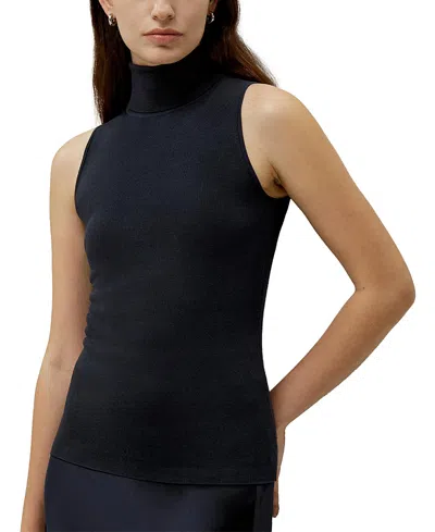 Lilysilk Minimalist Sleeveless Turtleneck Top In Navy Blue