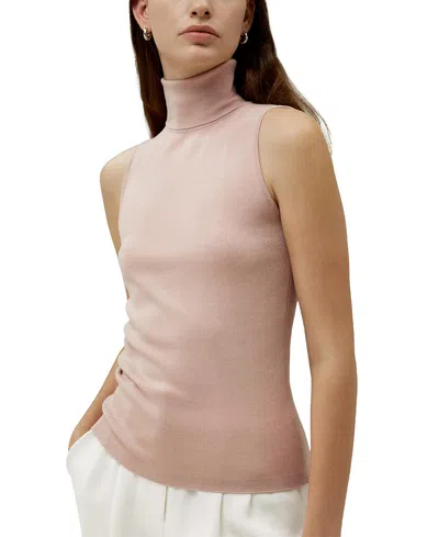 Lilysilk Minimalist Sleeveless Turtleneck Top In Pink