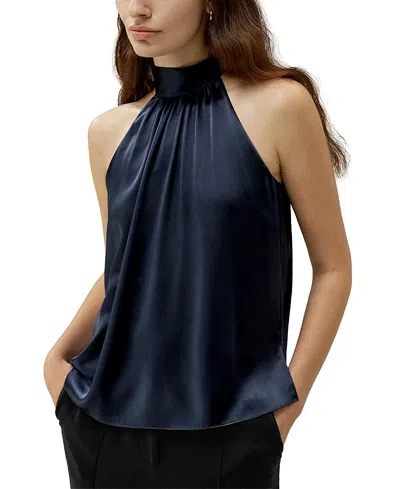 Lilysilk Minimalistic Allure Silk Halter Top In Navy Blue