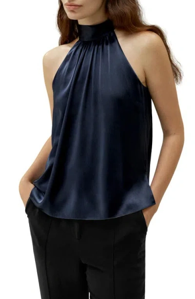 Lilysilk Minimalistic Allure Silk Halter Top In Navy Blue